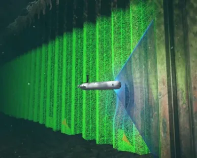 rendering of drone scanning ship underwater